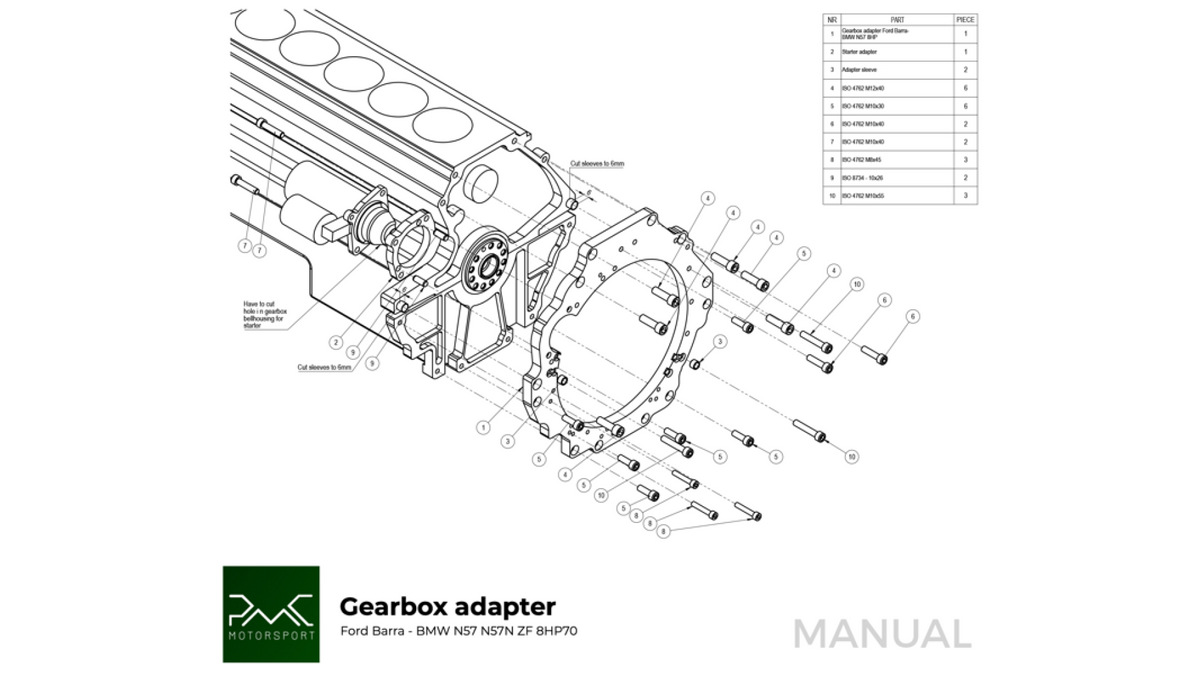 Gearbox Adapter Plate Ford Barra Manual / Automatic DCT 8HP BMW