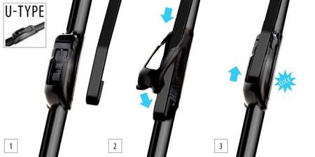 Flat frameless silicon wiperblade 650mm (reversed hook)