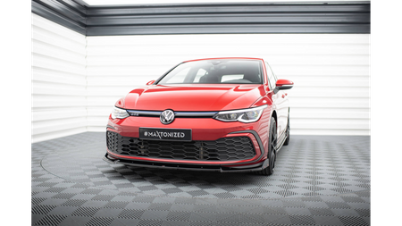 Front Splitter V.3 + Flaps Volkswagen Golf GTI / GTE / R-Line Mk8 Gloss Black