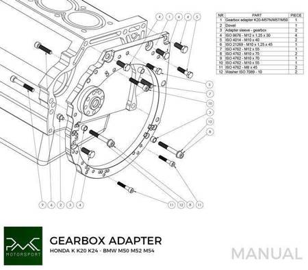 Gearbox adapter plate Honda K K20 K24 - Manual / automat DCT 8HP BMW RWD