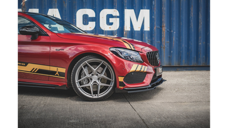 Racing Durability Front Splitter + Flaps Mercedes - AMG C43 Coupe C205 Black-Red + Gloss Flaps