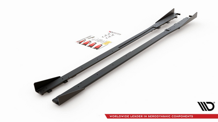 Racing Durability Side Skirts Diffusers + Flaps Toyota GR Yaris Mk4 Black + Gloss Flaps