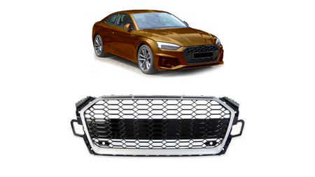 Sport Grille Silver & Gloss Black suitable for AUDI A5 (F5) Coupe Sportback Convertible Facelift 2019-2023