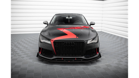 Street Pro Front Splitter + Flaps Audi A7 RS7 Look C7 Black-Red + Gloss Flaps