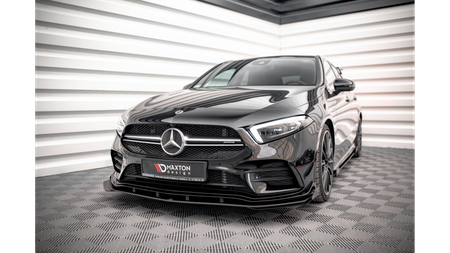 Street Pro Front Splitter + Flaps Mercedes A35 AMG / AMG-Line Aero Pack W177 Black-Red + Gloss Flaps