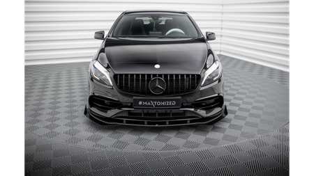 Street Pro Front Splitter + Flaps Mercedes-Benz A AMG-Line W176 Facelift Black + Gloss Flaps