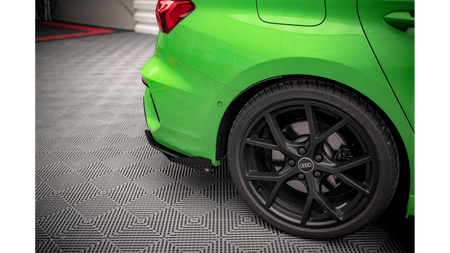 Street Pro Rear Side Splitters + Flaps Audi RS3 Sedan 8Y Black + Gloss Flaps