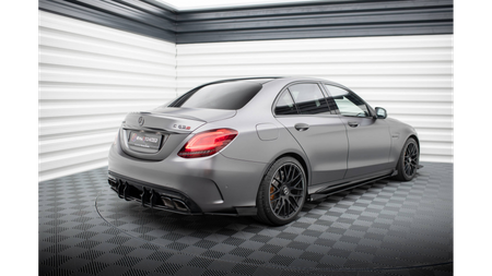 Street Pro Rear Side Splitters + Flaps Mercedes-AMG C63 Sedan / Estate W205 Facelift Black + Gloss Flaps