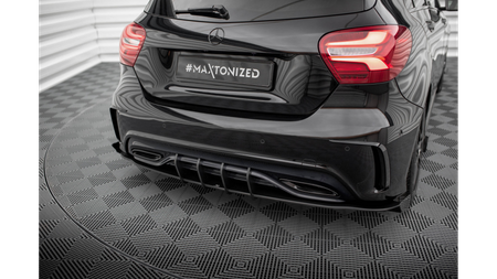 Street Pro Rear Side Splitters + Flaps Mercedes-Benz A AMG-Line W176 Facelift Black-Red + Gloss Flaps