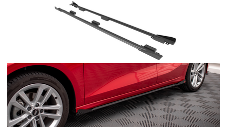 Street Pro Side Skirts Diffusers + Flaps Audi A3 8Y Black + Gloss Flaps