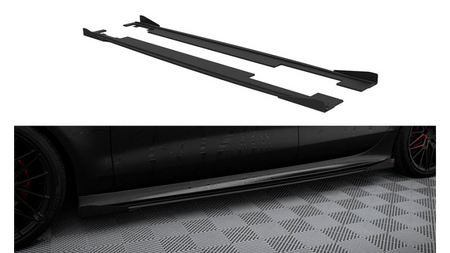 Street Pro Side Skirts Diffusers + Flaps Audi A7 S-Line C7 Black + Gloss Flaps