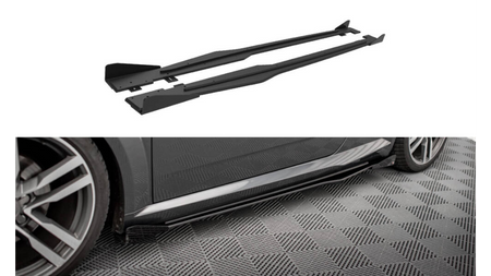 Street Pro Side Skirts Diffusers + Flaps Audi TT S / S-Line 8S Black-Red + Gloss Flaps