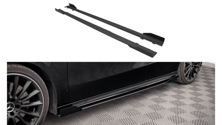 Street Pro Side Skirts Diffusers + Flaps Mercedes A35 AMG / AMG-Line Aero Pack W177 Black + Gloss Flaps