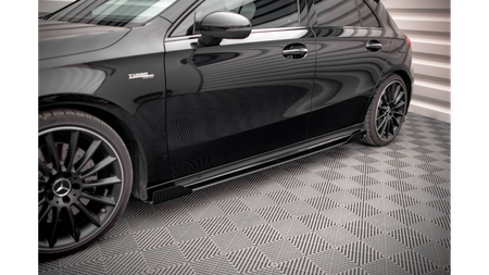 Street Pro Side Skirts Diffusers + Flaps Mercedes A35 AMG / AMG-Line Aero Pack W177 Black + Gloss Flaps