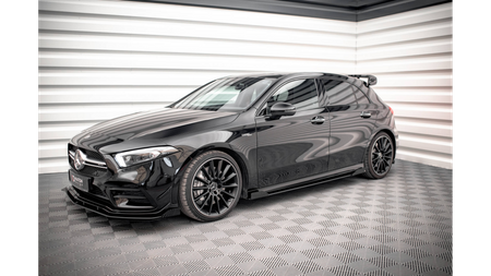 Street Pro Side Skirts Diffusers + Flaps Mercedes A35 AMG / AMG-Line Aero Pack W177 Black + Gloss Flaps