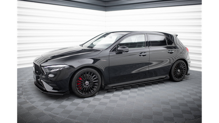 Street Pro Side Skirts Diffusers + Flaps Mercedes-AMG A35 W177 Facelift Black + Gloss Flaps