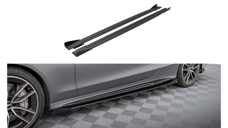 Street Pro Side Skirts Diffusers + Flaps Mercedes-AMG C43 Coupe C205 Facelift Black-Red + Gloss Flaps