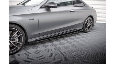 Street Pro Side Skirts Diffusers + Flaps Mercedes-AMG C43 Coupe C205 Facelift Black-Red + Gloss Flaps