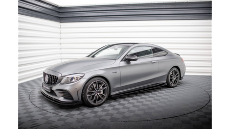 Street Pro Side Skirts Diffusers + Flaps Mercedes-AMG C43 Coupe C205 Facelift Black-Red + Gloss Flaps