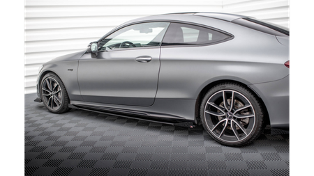 Street Pro Side Skirts Diffusers + Flaps Mercedes-AMG C43 Coupe C205 Facelift Black-Red + Gloss Flaps