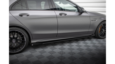Street Pro Side Skirts Diffusers + Flaps Mercedes-AMG C63 Sedan / Estate W205 Facelift Black-Red + Gloss Flaps