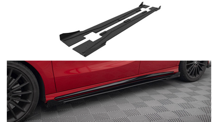 Street Pro Side Skirts Diffusers + Flaps Mercedes-Benz A 45 AMG W176 Facelift Black-Red + Gloss Flaps
