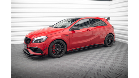 Street Pro Side Skirts Diffusers + Flaps Mercedes-Benz A 45 AMG W176 Facelift Black-Red + Gloss Flaps