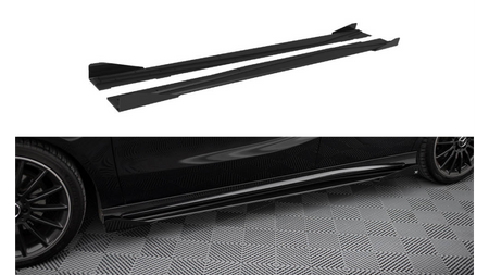 Street Pro Side Skirts Diffusers + Flaps Mercedes-Benz A AMG-Line W176 Facelift Black + Gloss Flaps