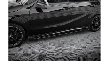 Street Pro Side Skirts Diffusers + Flaps Mercedes-Benz A AMG-Line W176 Facelift Black + Gloss Flaps