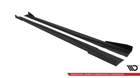 Street Pro Side Skirts Diffusers + Flaps Mercedes-Benz A AMG-Line W176 Facelift Black + Gloss Flaps