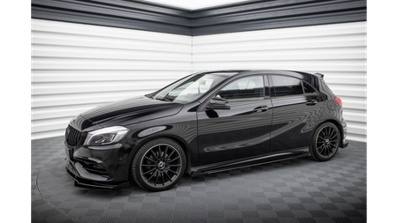 Street Pro Side Skirts Diffusers + Flaps Mercedes-Benz A AMG-Line W176 Facelift Black-Red + Gloss Flaps