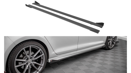 Street Pro Side Skirts Diffusers + Flaps Volkswagen Golf R Mk7 Black-Red + Gloss Flaps