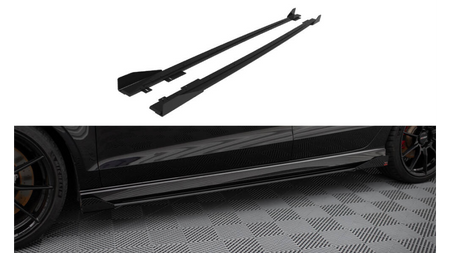 Street Pro Side Skirts Diffusers V.1 + Flaps Audi RS3 Sedan 8V Facelift Black-Red + Gloss Flaps