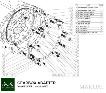 Adapter skrzyni biegów Toyota JZ 1JZ 2JZ- Toyota Altezza / Lexus IS200 J160 Aisin AZ6 (first gen.)