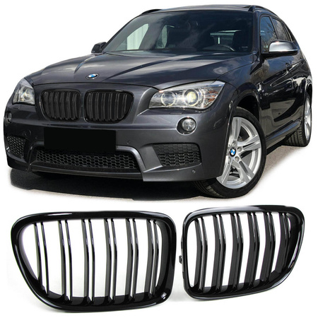 Grill BMW X1 E84 podwójne żeberka Gloss Black