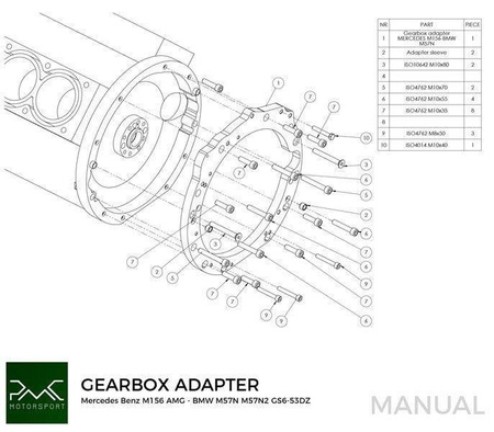 Gearbox adapter plate Mercedes Benz V8 M156 AMG - BMW M57N / M57N2 GS6-53DZ / N54 GS6-53BZ / N52 N53 G