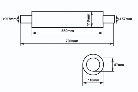 Center Muffler 57mm SLIDE RS 304SS 550mm