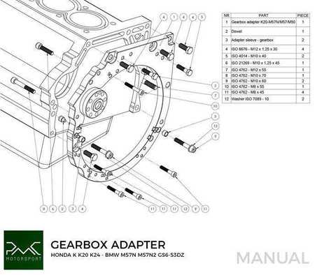 Adapter skrzyni biegów Honda K K20 K24 - Manual / automat DCT 8HP BMW RWD