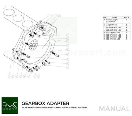 Adapter skrzyni biegów Saab H B204 B205 B234 B235 - Manual BMW (M57N2) RWD