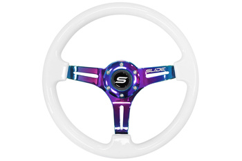 Steering wheel SLIDE 350mm offset:30mm NeoChrome Suede Silver Strip