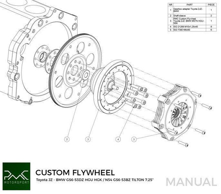 CNC Flywheel for conversion Toyota JZ - BMW M57N HGU HGK / N54 - 184mm 7.25" (P)