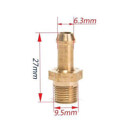 Nypel 1/8" na przewód 6mm Mosiądz