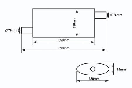 Center Muffler 76mm SLIDE 304SS 350mm