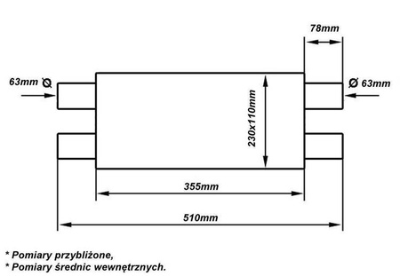 Tłumik Środkowy 63,5mm TurboWorks LT 304SS 355mm