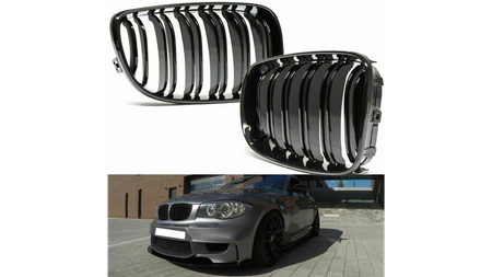 Grill BMW 1 E81 E82 E87 E88 Facelift podwójne żeberka Gloss Black