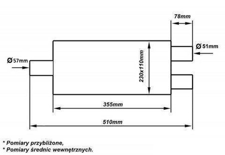 Tłumik Środkowy 57-51mm TurboWorks LT 409SS 355mm