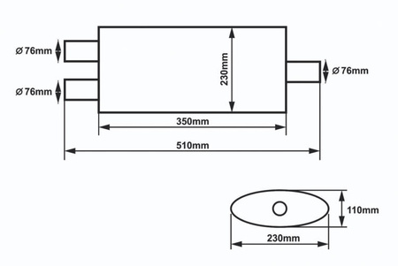 Center Muffler 76mm SLIDE 304SS 350mm