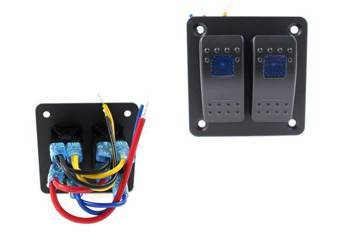 Alu panel switch, ON/OFFx2 Blue