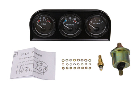 KET Gauges 52mm 3in1 kit Volt, Water Temp, Oil Press VDO Look