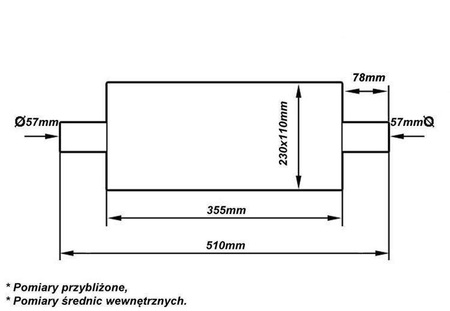 Tłumik Środkowy 57mm TurboWorks LT 304SS 355mm